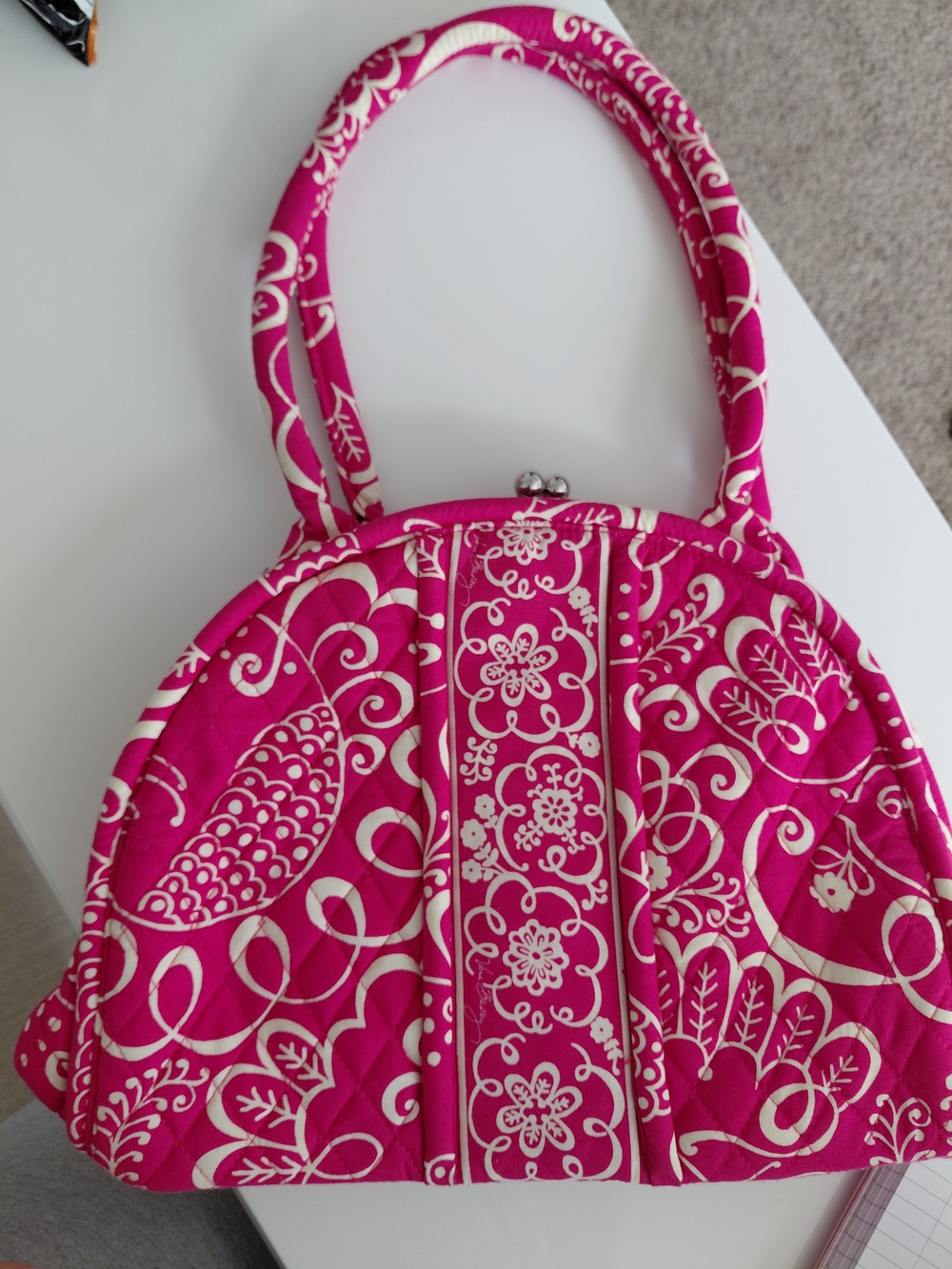 Fuchsia Floral Quilted Handbag - Women's Shoulder Bag